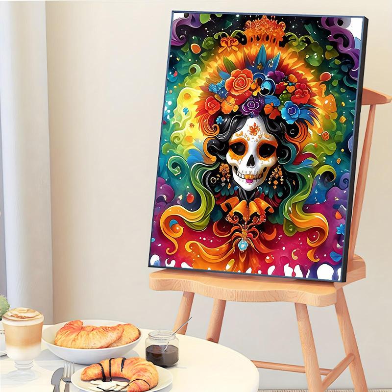 Day Of The Dead Skull Pattern DIY Painting By Numbers Kit, 1 Set DIY Paint By Numbers Kit with Tools, Wall Art Decoration for Home Living Room Bedroom