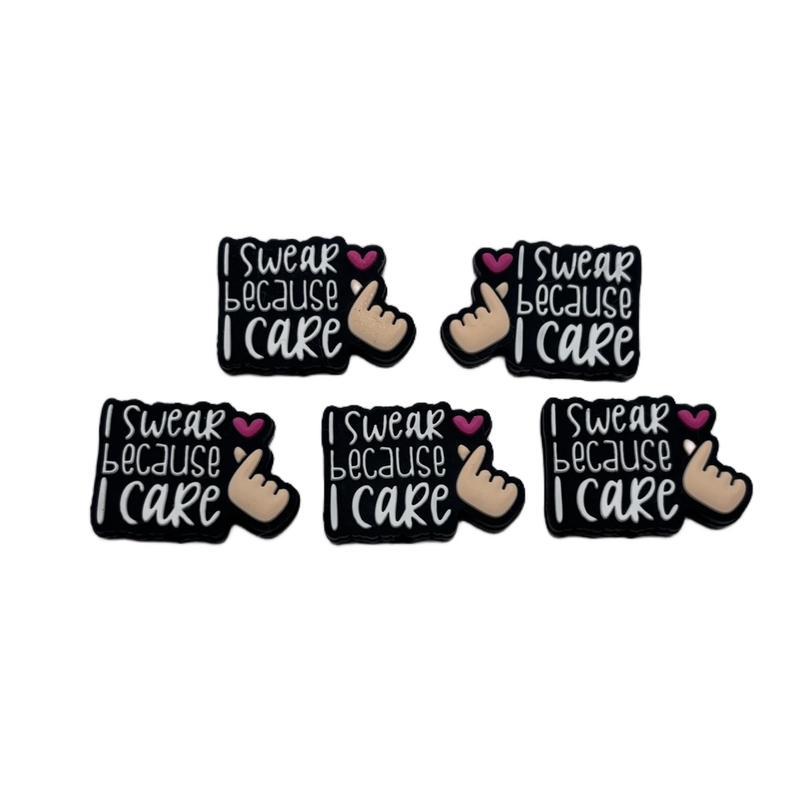 Silicone Beads Set of 5, 'I Swear Because I Care' Craft Supply for Jewelry Making and Crafts