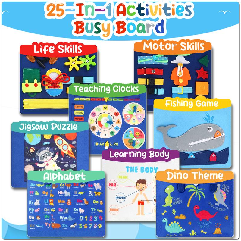 25-In-1 Activities Busy Board-Holiday Gifts - Birthday Gift Creative Gift Fairy Toy Busy Board Holidays and Festivals Gift Essentials Student Learning Toys