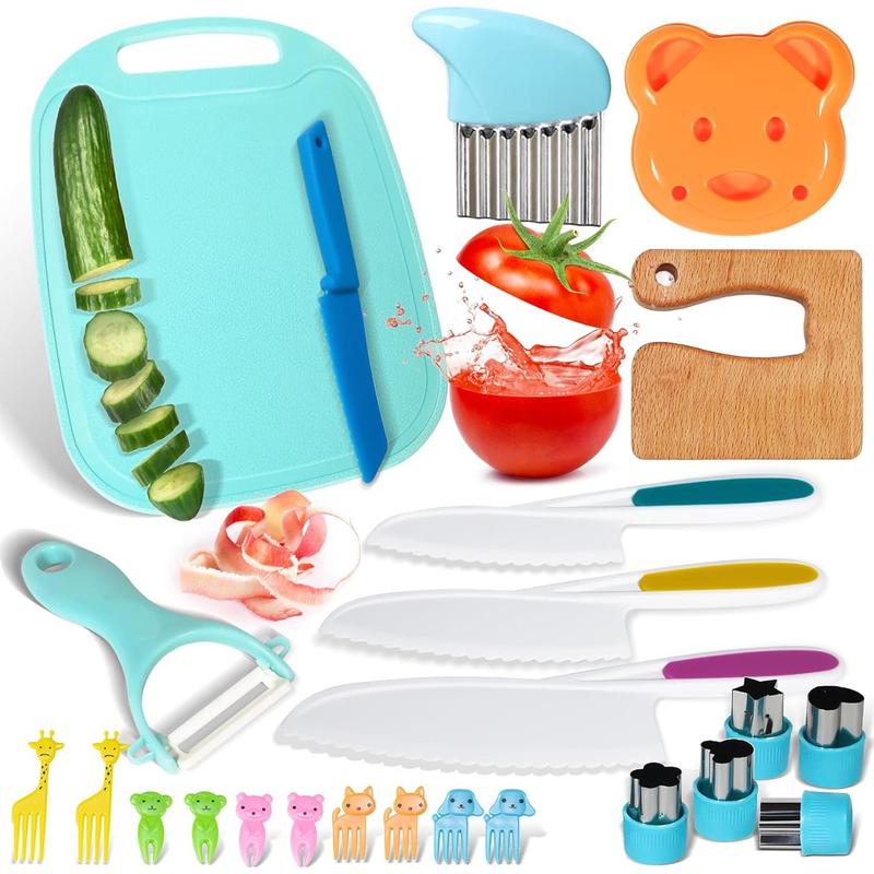 Kids kitchen utensils, kids kitchen set including serrated edge plastic, kids kitchen set with cutting board, toys gifts for boys and girls