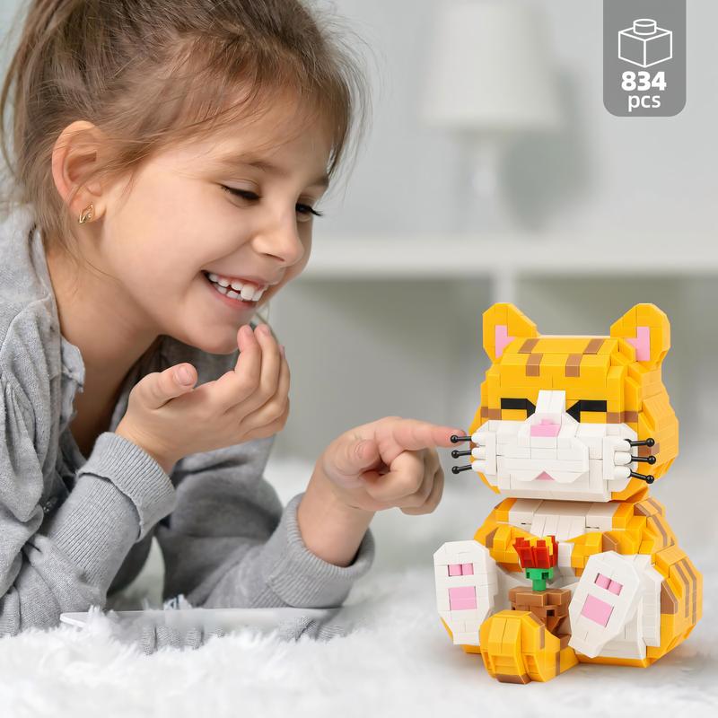 Nidonu-Cute Animal Micro Mini Building Blocks Kit, Orange Cat Micro Bricks Building Toys, Party Favors, Birthday Gift, Carnival Prizes (834 PCS)