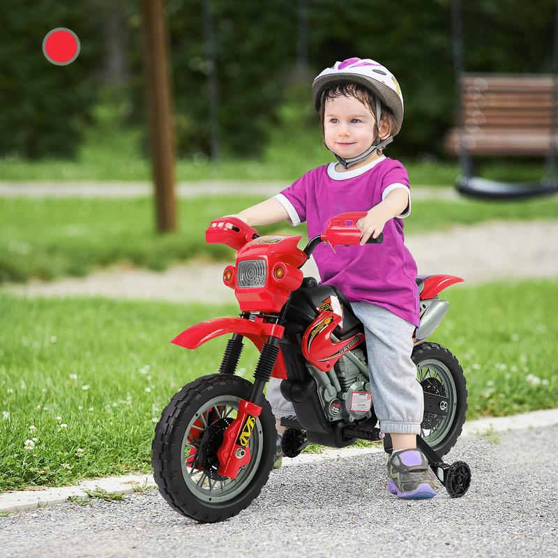 Aosom Kids Motorcycle Dirt Bike Electric Battery-Powered Ride-On Toy Off-road Street Bike with Charging Battery, Training Wheels