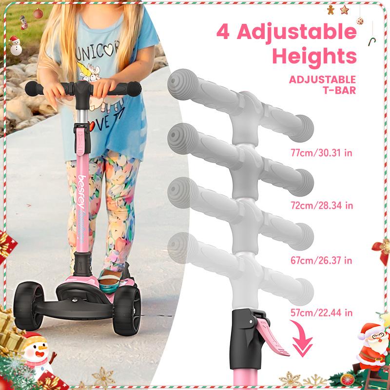 Besrey Scooter For Kid for 3-13 Years Old Adjustable Folding Kids Scooter with LED Lights Extra Wide Deck Suitable for Outdoor Toys balance  bike portable foldable scooter