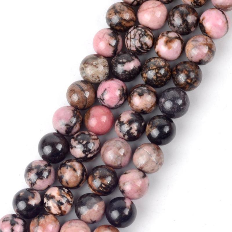 1 Set 4-12mm Natural Black Lace Rhodonite Stone Round Loose Beads for Jewelry Making, DIY Necklace Bracelet Accessory