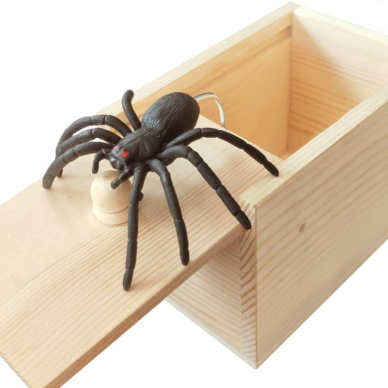 Original Spider Prank Box,Handdmade Wooden Pop Out Rubber Spider Scare Box Joke Toys Prank for Kids & Adults Prank Gift Halloween