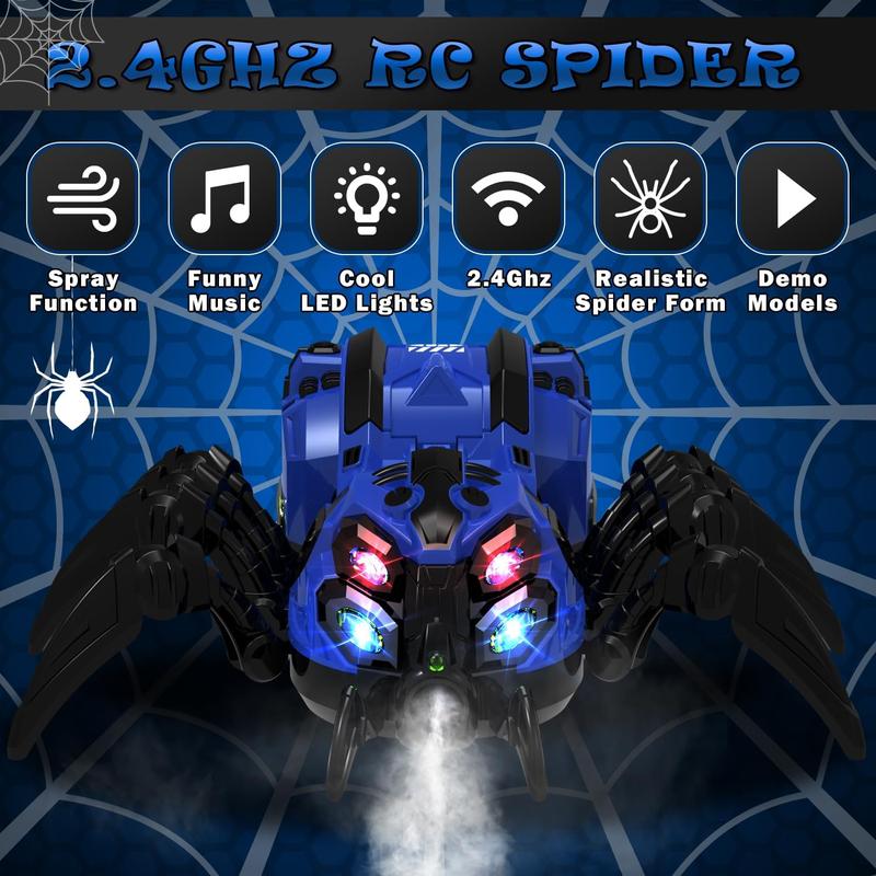 Remote Control Spider Toy, Robot Spider with 2.4 GHz Remote Controller, RC Spider Robot with Spray Lights Music, Realistic Spider Gift for Kids Boys, Halloween, Christmas, Holiday Toys for Party Prank