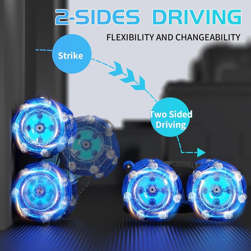 Remote Control Car, 2.4 Ghz 4WD Gesture Sensing RC Stunt Car, Double Sided 360? flip, with Cool Lights and Music, Birthday Present Toys Car for Boys SND Girls Aged 6-12 (Blue)