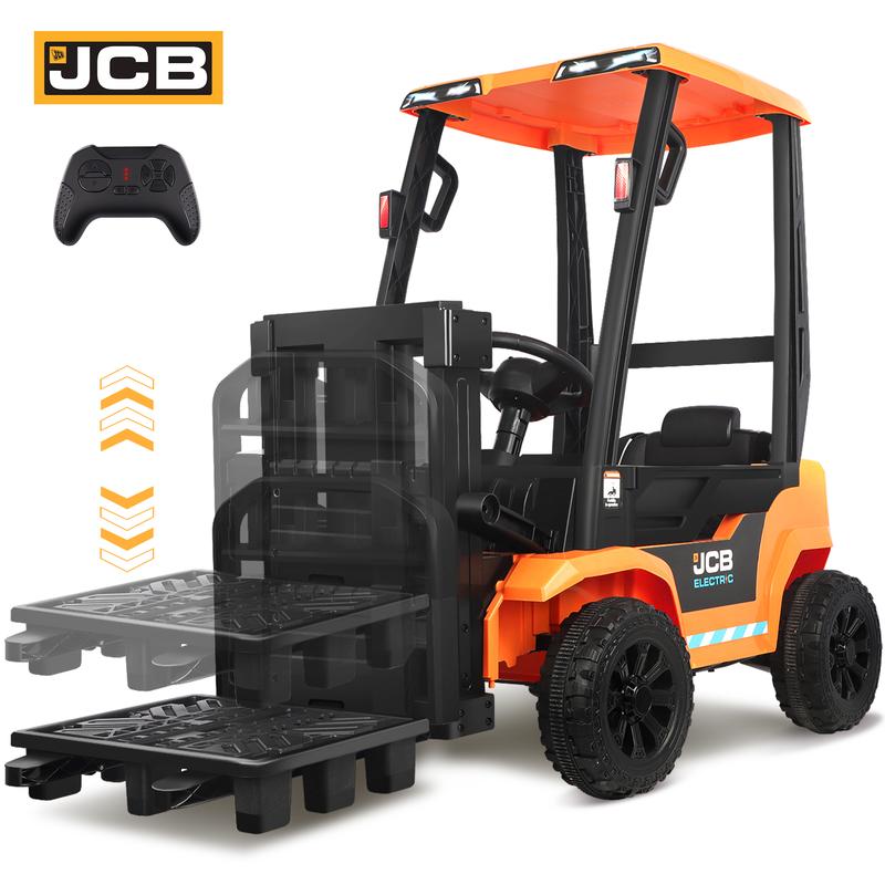 CoCLUB 12V Powered Ride on Car Toy for Kids, JCB kids Ride on Forklift Toy with Lifting Pallet, Remote Control, Removable Car Roof, Joystick, 4 Wheels Electric Construction Car for Boy and Girl