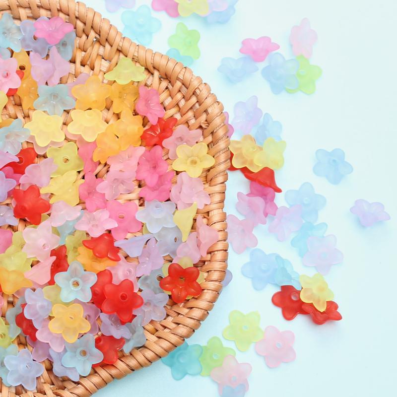 200PCS DIY  Multicolor Transparent Frosted Acrylic Small Morning Gory Flower Beads Caps