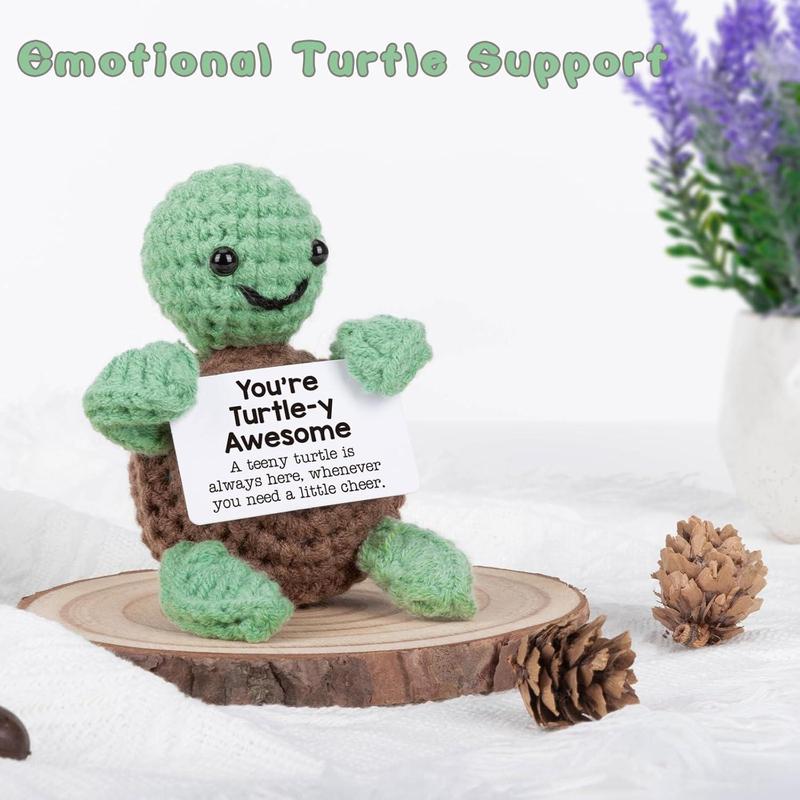 Cute Crochet Turtle Design Card Holder, 1 Set Mini Funny Positive Turtle Gift, Handmade Crochet Animal, Emotional Motivational Support Turtle Decor, Christmas Gift