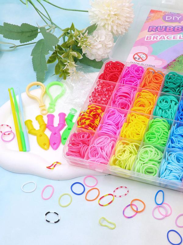 Random Style Rainbow Color Loom Bands Kit, Cute Cartoon Animal & Fruit & Snowflake Charm, Rubber Bands for Bracelet Making Kit, Creativity Birthday Gift Ideal