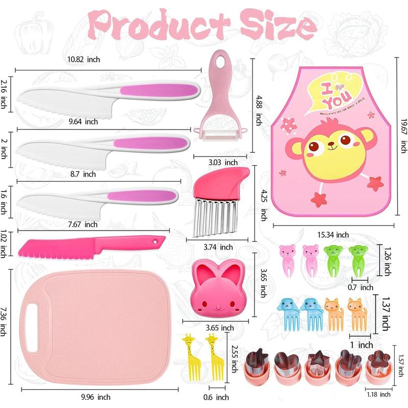 Kids kitchen utensils, kids kitchen set including serrated edge plastic, kids kitchen set with cutting board, toys gifts for boys and girls