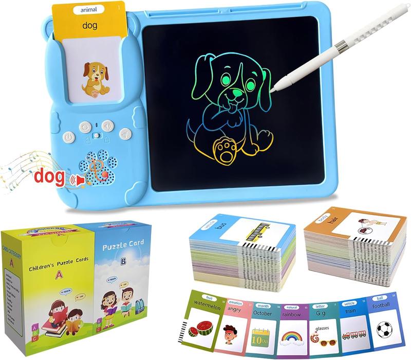 Spanish+English Bilingual Toddler Toy Drawing Tablet with Talking Flash Cards, Drop Resistant LCD Writing Tablet, Visual Speech Flash Card Toy