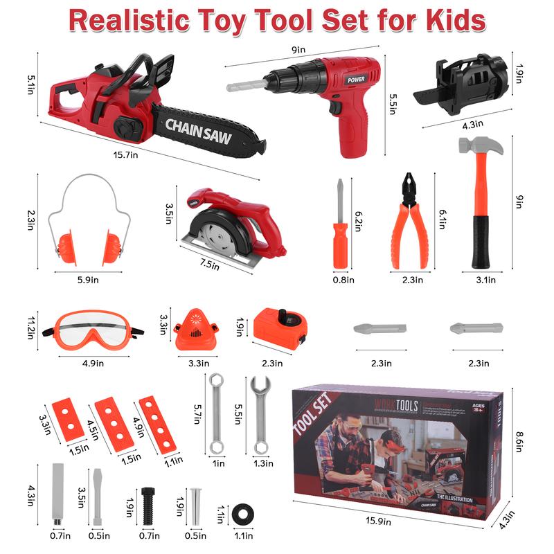 Toy Chainsaw for Kids Chainsaw Toys Pretend Play Series Kids Tool Set Kids Outdoor Electronic Power Tools Toys 36 PCS Toy Tool Sets for Toddlers Boys Girls 3 4 5 6 7 8 9 10 11 12 Years Old tool table