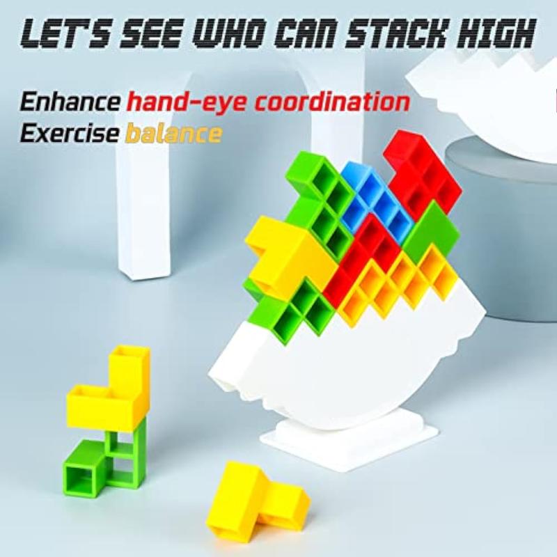 48 Pcs Tetris Tower Balance Stacking Blocks Game, Board Games for 2 Players+ Family Games, Parties, Travel, Kids & Adults Team Building Blocks Toy