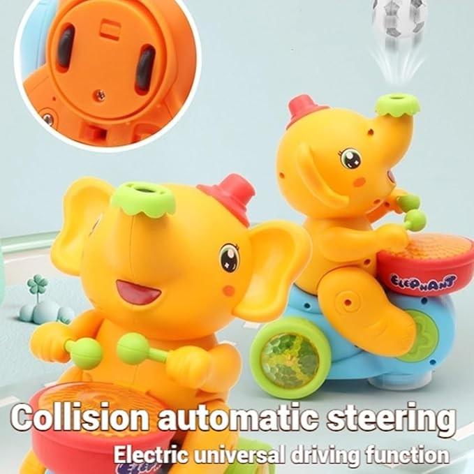 Musical Walking Elephant Drummer Toy, Drumming Elephant Blowing Ball Walking Car Toys  with Light & Sound Musical Walking Car Toys(Random Color)