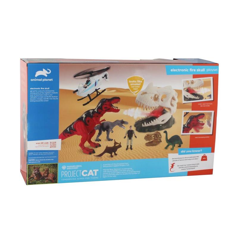 Animal Planet Electronic Fire Skull Playset 26 Pieces 4 Dinosaurs Helicopter