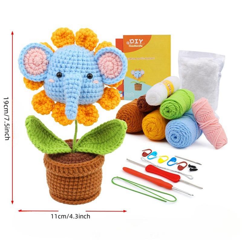 Crochet Kit for Beginners with Video Tutorial - Elephant Flower Design - DIY Knitting Supplies for Adults and Kids Manifest