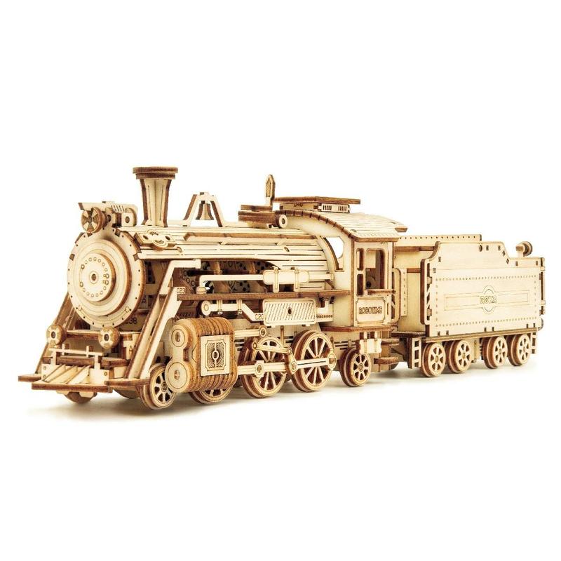 Robotime Rokr 3D Puzzle Movable Steam Train, Car, Best Jeep Assembly Toy Gift for Children & Adult Wooden Model Building Block Kits Birthday Gifts Christmas Gifts Halloween Gifts