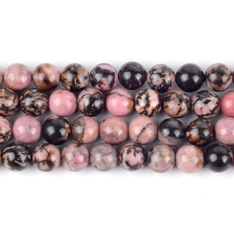 1 Set 4-12mm Natural Black Lace Rhodonite Stone Round Loose Beads for Jewelry Making, DIY Necklace Bracelet Accessory