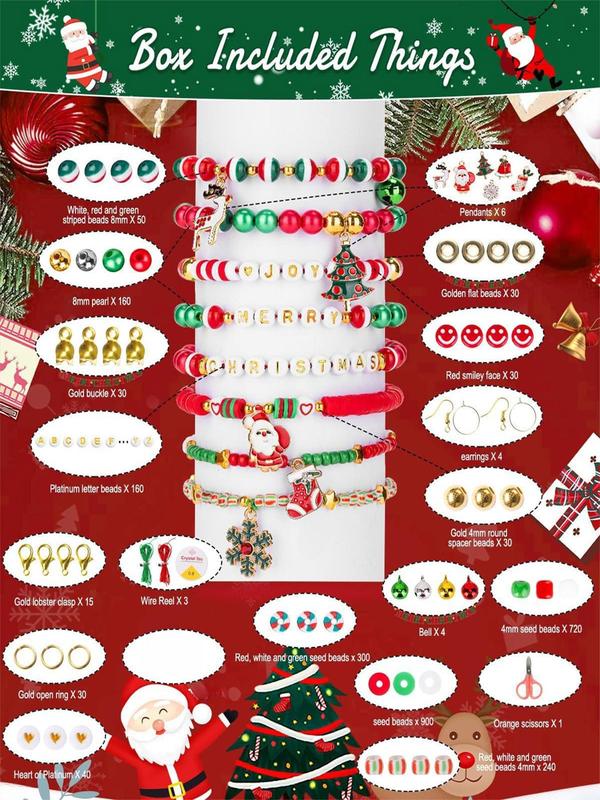 Christmas Themed Beaded Making Kit, DIY Jewelry Making Supplies for Bracelet Necklace Earrings, Fashion Accessories for Women & Girls