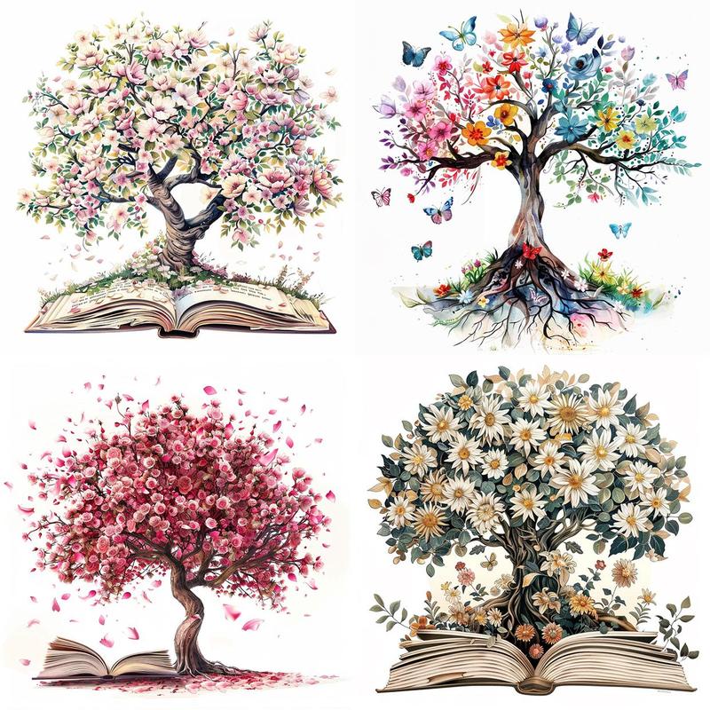 Tree & Flower & Book Pattern Sticker, 20pcs set DIY Decorative Sticker, DIY Decals for Scrapbook & Journal & Gift Wrapping