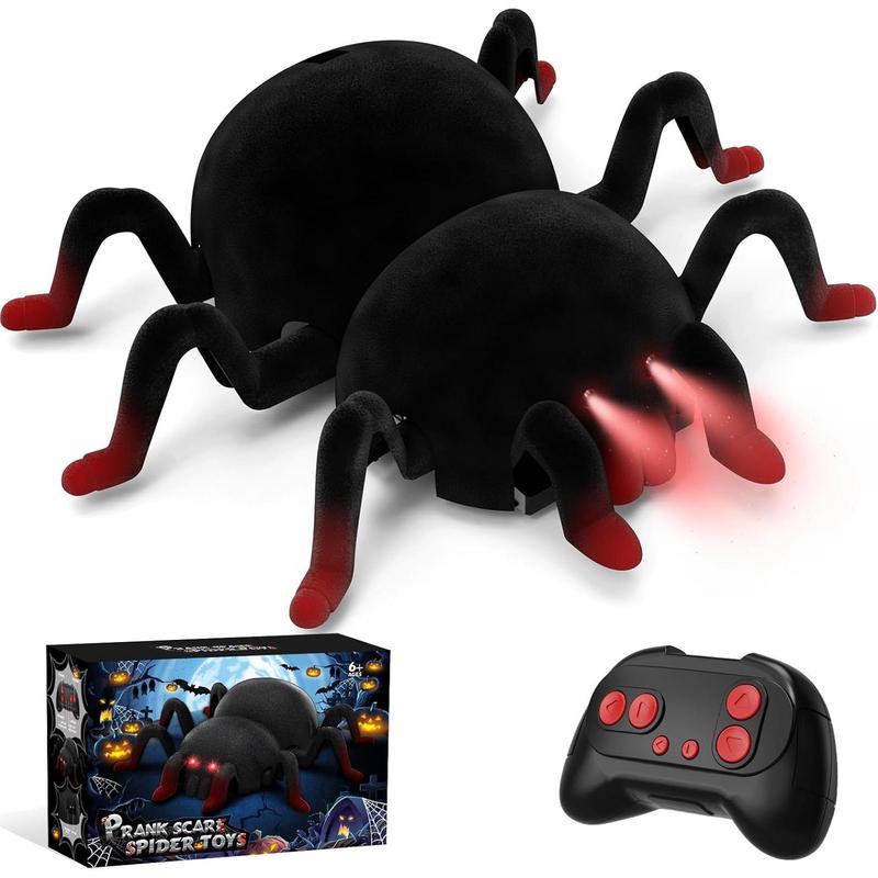 Prank Scare Remote Control Spider, Halloween Toys for Ages 3 4 5 6 7 8, Realistic Wall-Climbing Spider with LED Light, Rechargeable Toys for Boys Girls Halloween Spoof Gifts, Red