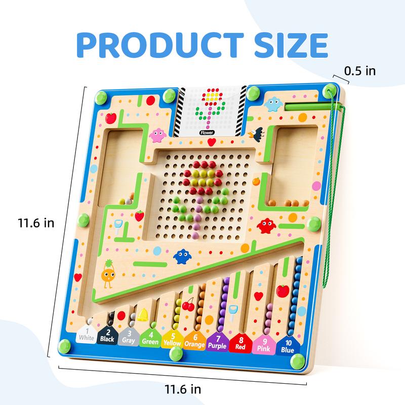 Magnetic Color and Number Maze,2 in1 Wooden Magnetic Board,Montessori Fine Motor Toy, Educational Activities Toys,Great Gifts Toys,Magnet Color and Counting Maze magnet toy