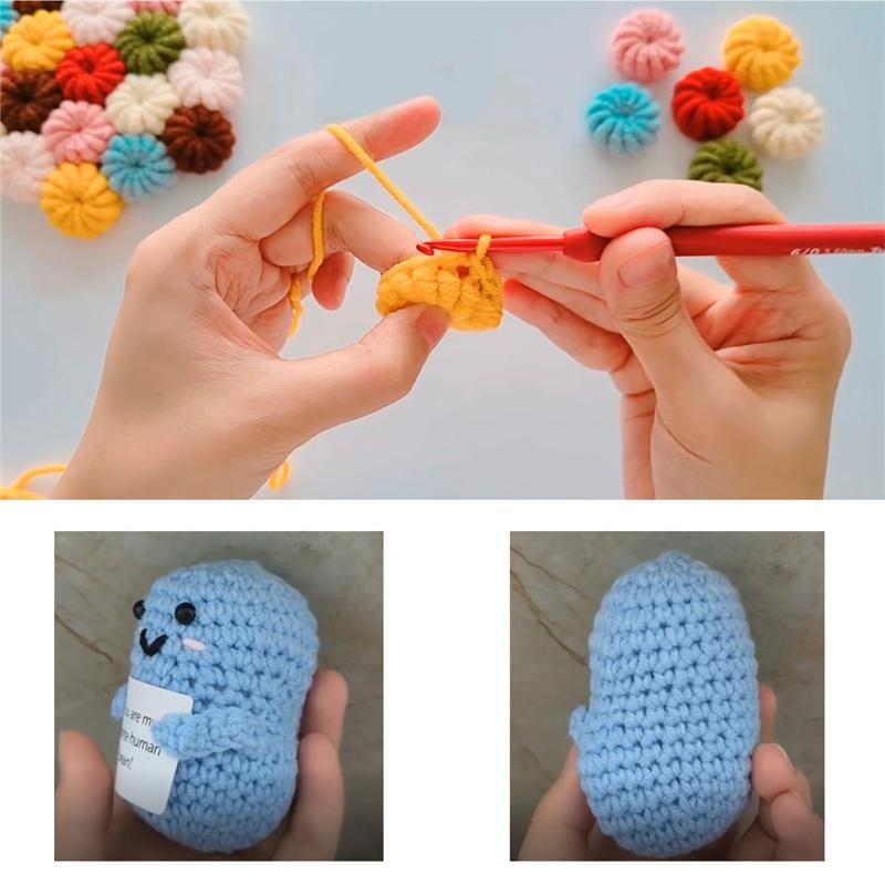 Cute Pea Shaped Crochet Kit, 1 Count Interesting Blue Peas Dolls, Creative Gift for Friends, Home Decor