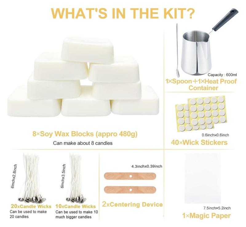 Candle Making Kit for Adults Beginners,Candle Making Supplies Include Soy Wax for Candle Making,Candle Wax Melting Pot,Candle Wicks Stickers,Magic Paper and More-DIY Candle Kit,Full Crafts for Adults