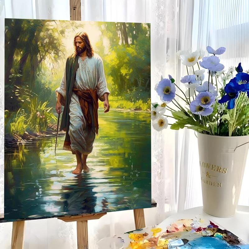 Jesus Pattern DIY Painting by Numbers Kit without Frame, 1 Set DIY Paint by Numbers Kit for Beginner, Wall Art Decor for Home Living Room Bedroom