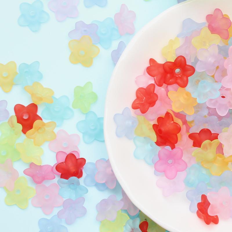 200PCS DIY  Multicolor Transparent Frosted Acrylic Small Morning Gory Flower Beads Caps