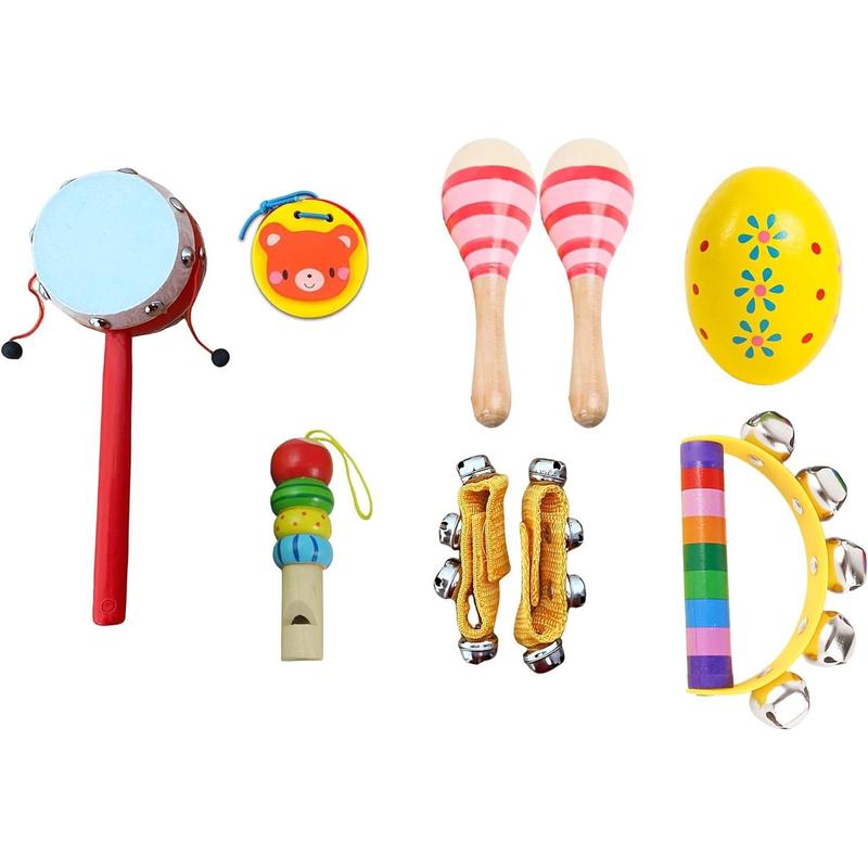 Toddler Musical Instrument, Wooden Percussion Musical Instruments Toy for Kids Toddlers, Preschool Educational Instrument Toy Set with Rattle Drum, Egg Shaker, Maracas for Boys and Girls