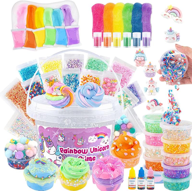 Crystal Clear Slime Kit for Kids, DIY Slime Making Kit with 36 Sets Add-ins, Rainbow Slime Bucket for Girls & Boys Ages 8-12, Slime Party Favors Birthday Easter Hallowmas Gift, 17 FL OZ Premade Slime