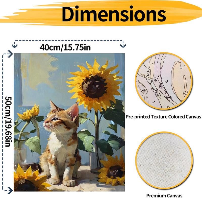 Sunflower & Cat Pattern DIY Painting By Numbers Kit Without Frame, 1 Set DIY Paint By Numbers Kit, Wall Art Decoration for Home Living Room Bedroom