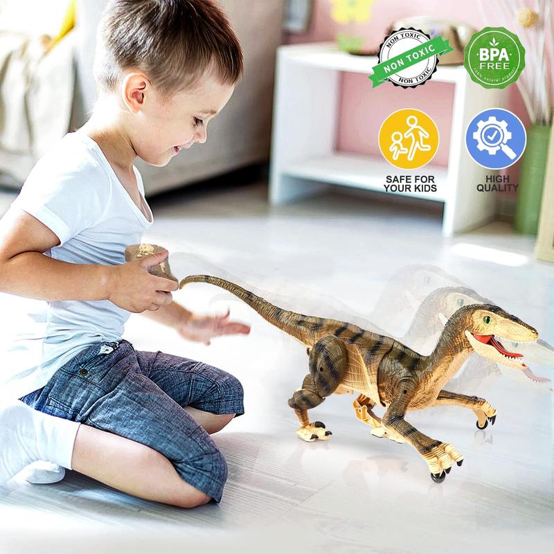 RC Dinosaur Toys  for Kids, Electronic Remote Control Dinosaur Walking Robot Toy with Light & Realistic Roaring Sound Velociraptor