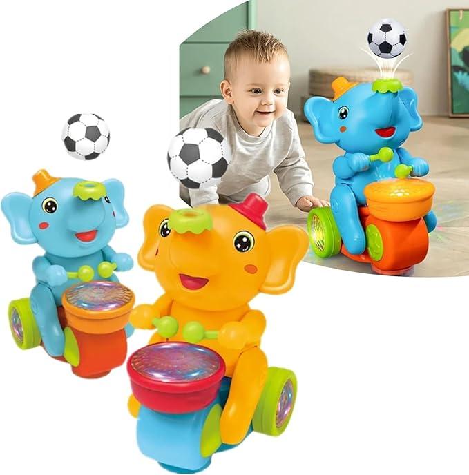 Musical Walking Elephant Drummer Toy, Drumming Elephant Blowing Ball Walking Car Toys  with Light & Sound Musical Walking Car Toys(Random Color)