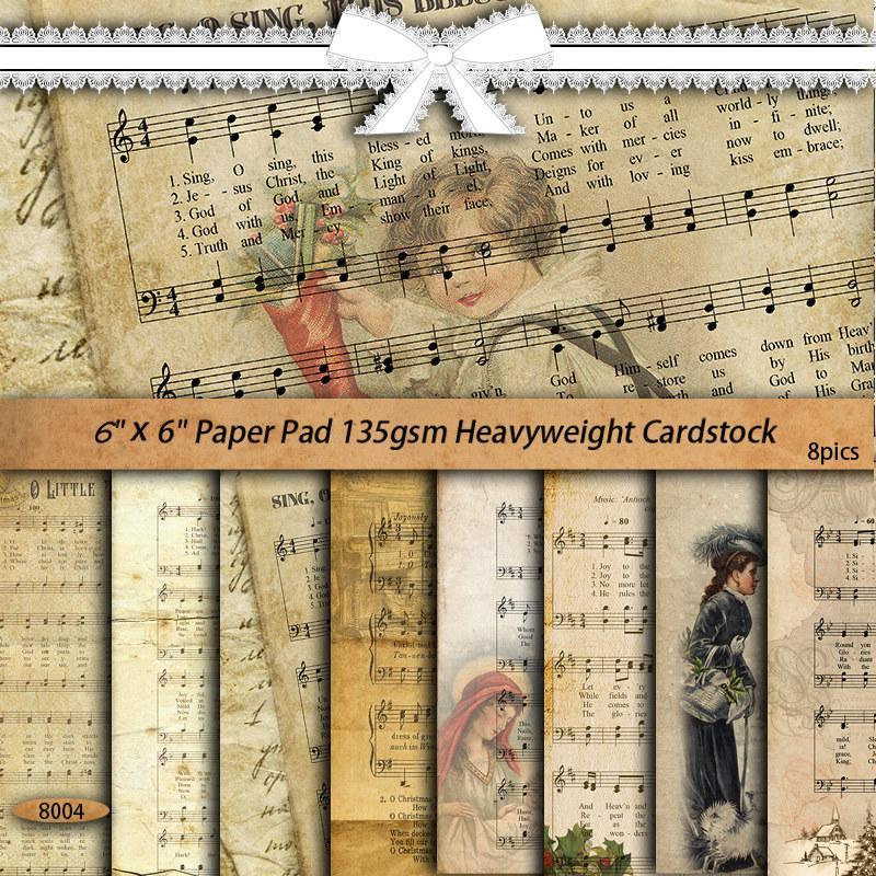 8 Sheets Music Sheet Pattern Material Paper, Vintage Mixed Pattern Material Paper, Multipurpose Background Craft Paper For Scrapbooking DIY Card Making Decoration