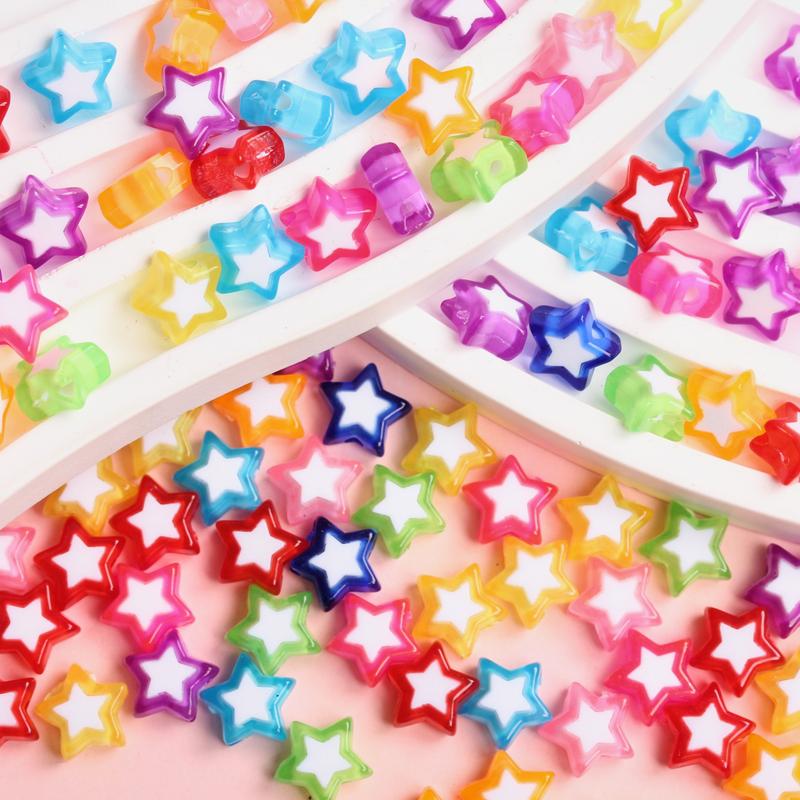 100PCS 10mm Candy Color Heart Star Beads Acrylic Beads DIY Loose Beads