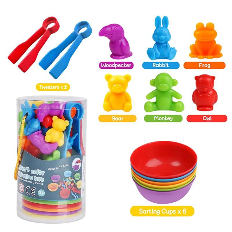 Counting Animals Toys, 1 Set Learning Games with Stacking Bowls, Preschool Fun Toy for Math Learning & Color Sorting, Creative Educational Sensory Toys, Christmas, Christmas Gift