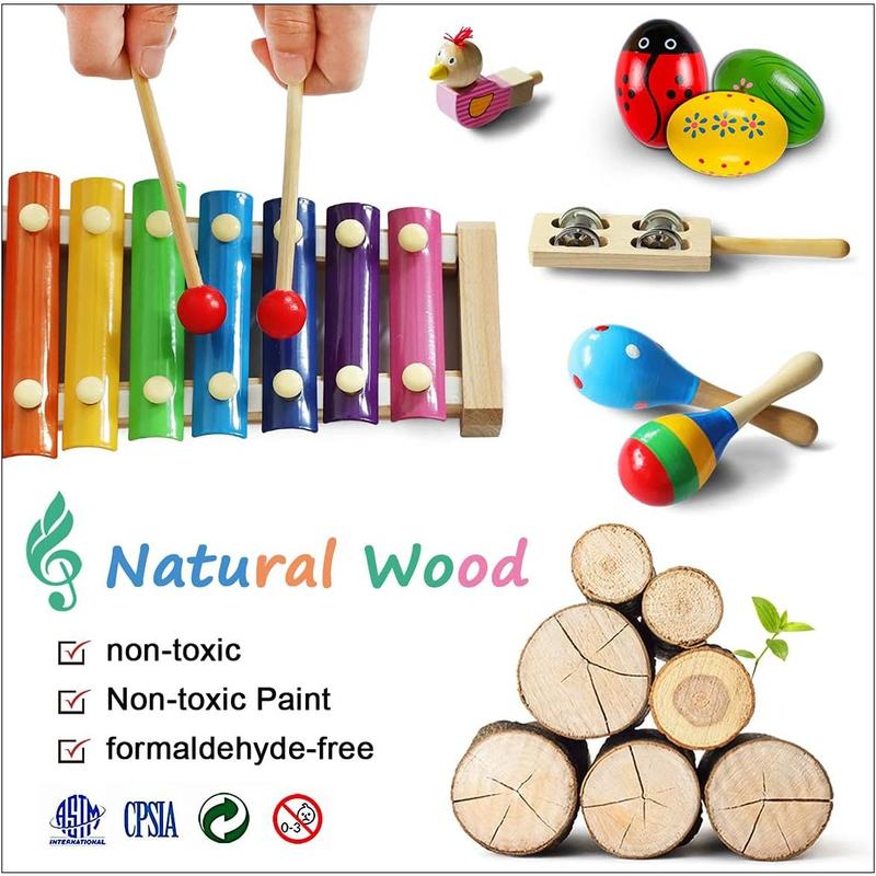 Toddler Musical Instruments,Wooden Percussion Instruments Toy for Kids Baby Preschool Educational Musical Toys Set for Boys and Girls with Storage Bag