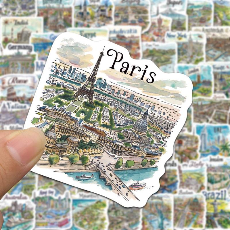 Travel Map Pattern Sticker (50pcs), Self Adhesive Decorative Stickers, DIY Decals for Water Bottle, Laptop, Phone Case, Scrapbooking, Journal Making