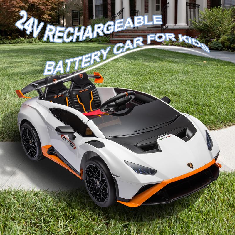 Lamborghini Huracan Sto 24V Kids Electric Ride-On Drift Car,Baby cars,Speeds 1.86-5.59 MPH, Ages 3-8, Foam Front Wheels, 360° Spin, LED Lights, Dynamic Music, Early Learning, USB Port, Drift Feature