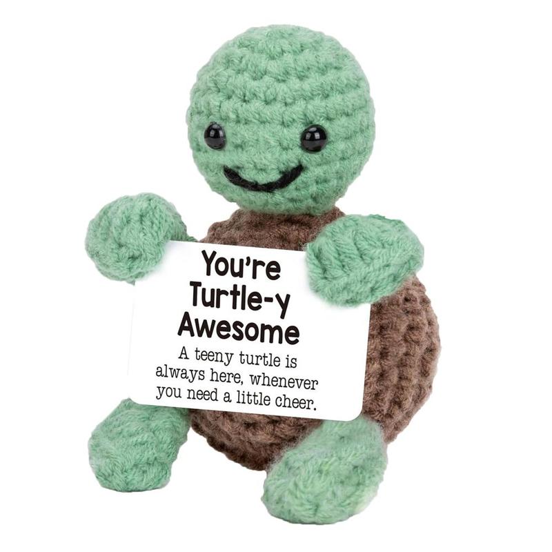 Cute Crochet Turtle Design Card Holder, 1 Set Mini Funny Positive Turtle Gift, Handmade Crochet Animal, Emotional Motivational Support Turtle Decor, Christmas Gift