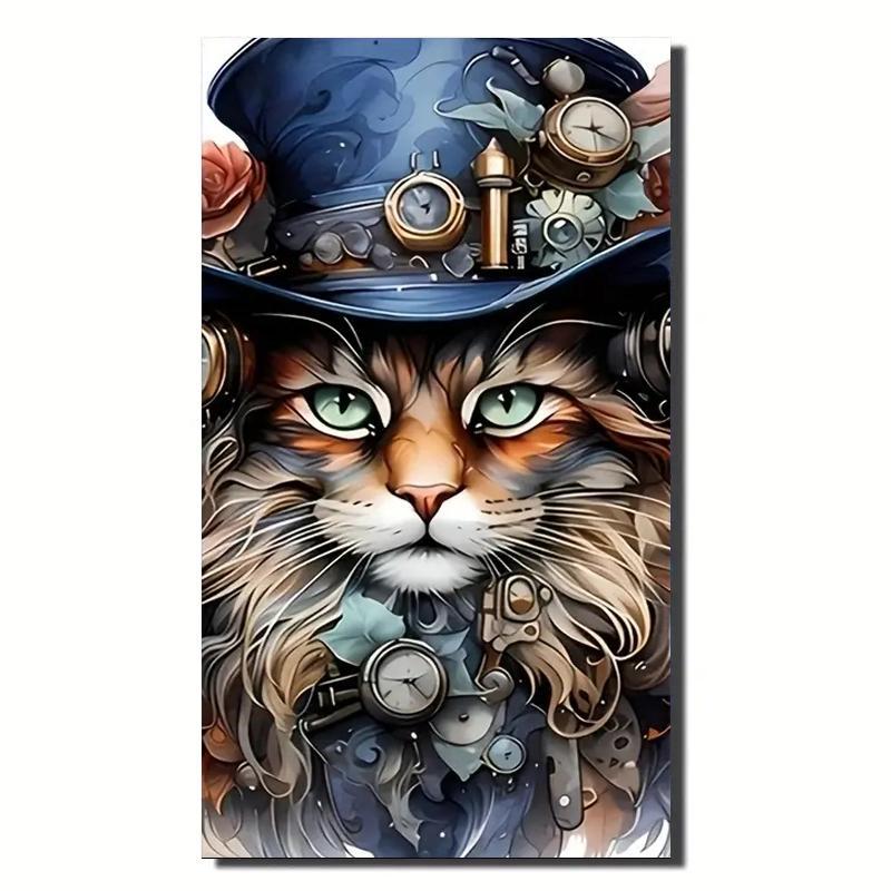 Cat Pattern DIY Diamond Arts Colorful Painting Kits without Frame, Rhinestone Full Round Diamond Embroidery, DIY Home Decor Handicrafts