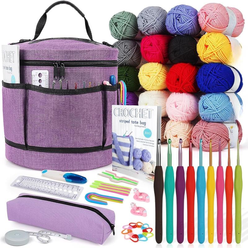 Beginner Crochet Kit with Crochet Hooks, Knitting Bag, Yarn, and Instructions - Ideal Crochet Supplies Gift for Adults