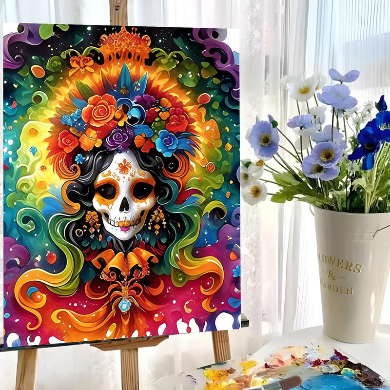 Day Of The Dead Skull Pattern DIY Painting By Numbers Kit, 1 Set DIY Paint By Numbers Kit with Tools, Wall Art Decoration for Home Living Room Bedroom