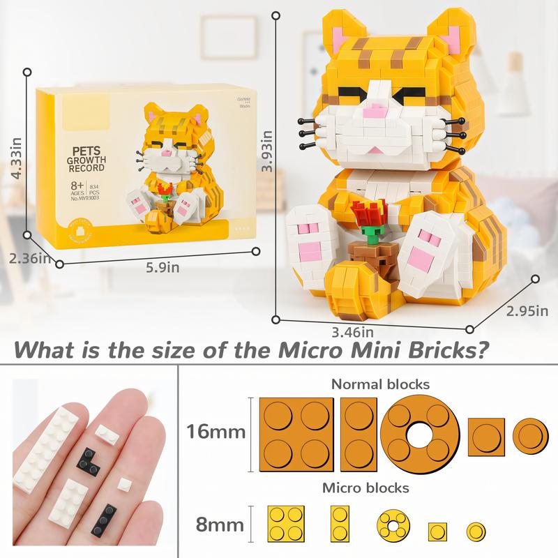 Nidonu-Cute Animal Micro Mini Building Blocks Kit, Orange Cat Micro Bricks Building Toys, Party Favors, Birthday Gift, Carnival Prizes (834 PCS)