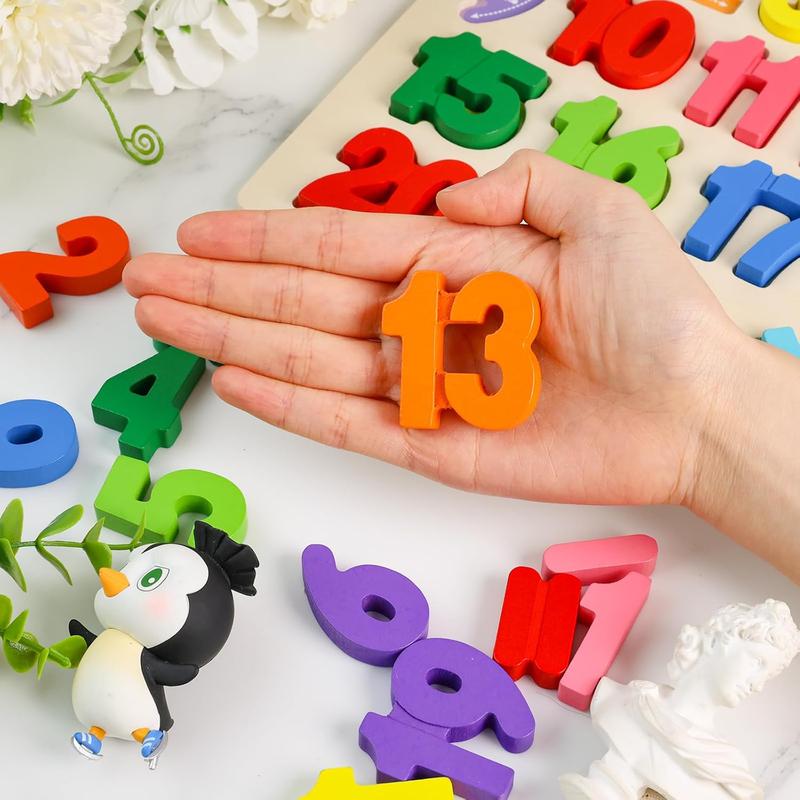 2 count Wooden Puzzles for Kids, Alphabet Number Shape Puzzles Preschool Educational Toys Montessori Toddler Puzzles for Boys Girls