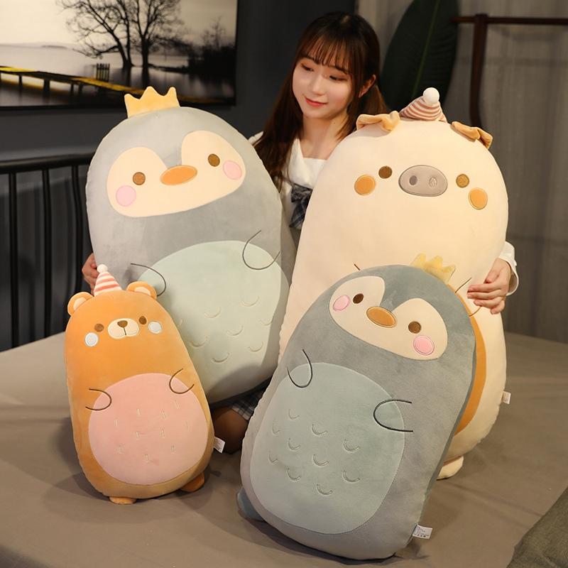 New Fat Kawaii Chicken Bear Rabbit Penguin Piggy Dinosaur Plush Pillow Toys Soft Stuffed Animal Doll Chair Cushion High Quality